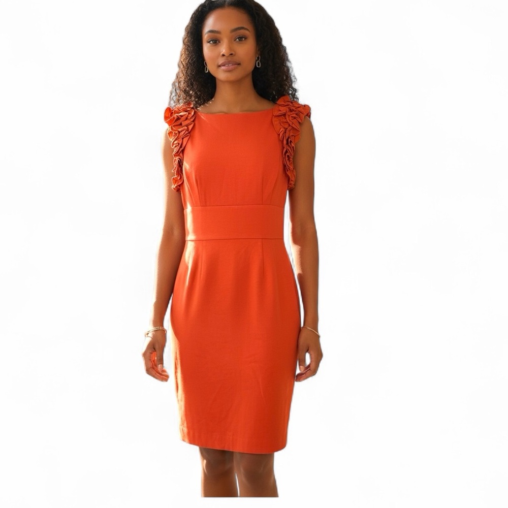 Trina Turk Vibrant Orange Ruffle Sleeve Mini Dress